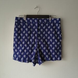 J.Crew Floral Print Linen Viscose Shorts Blue White Size 10 NWT High Rise